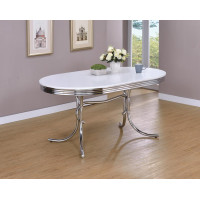 Coaster Furniture 2065 Retro Oval Dining Table Glossy White and Chrome